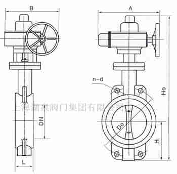 對(duì)夾式電動(dòng)蝶閥外形尺寸，安裝圖